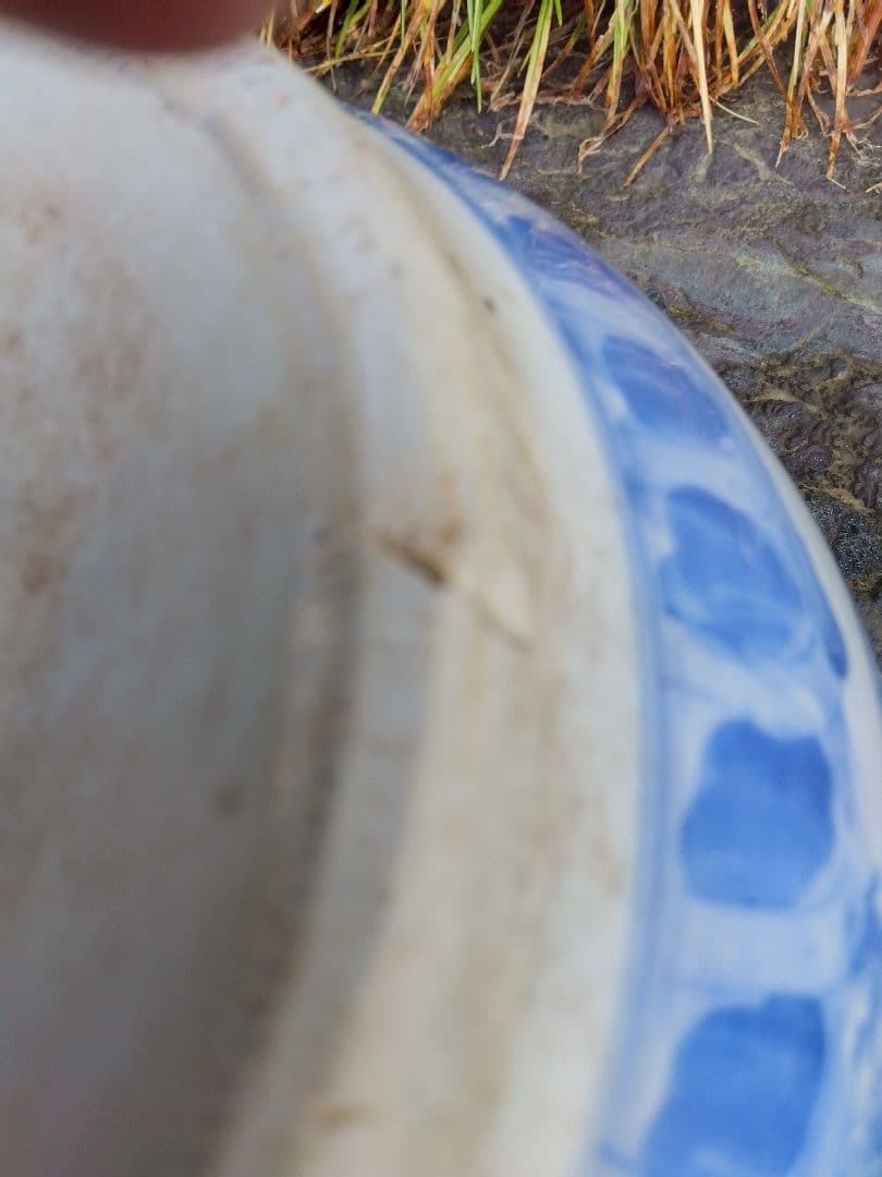 アンティーク　青い柄の植木鉢　2個セット