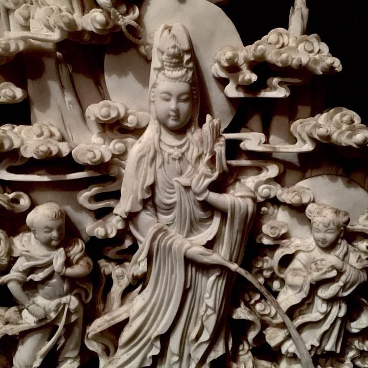 中国繊細観音像 石彫刻 骨董品