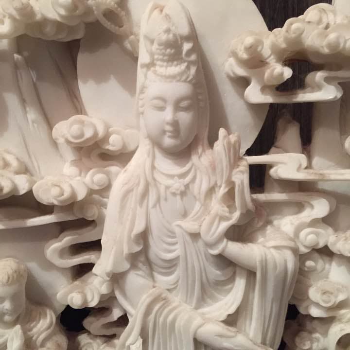 中国繊細観音像 石彫刻 骨董品