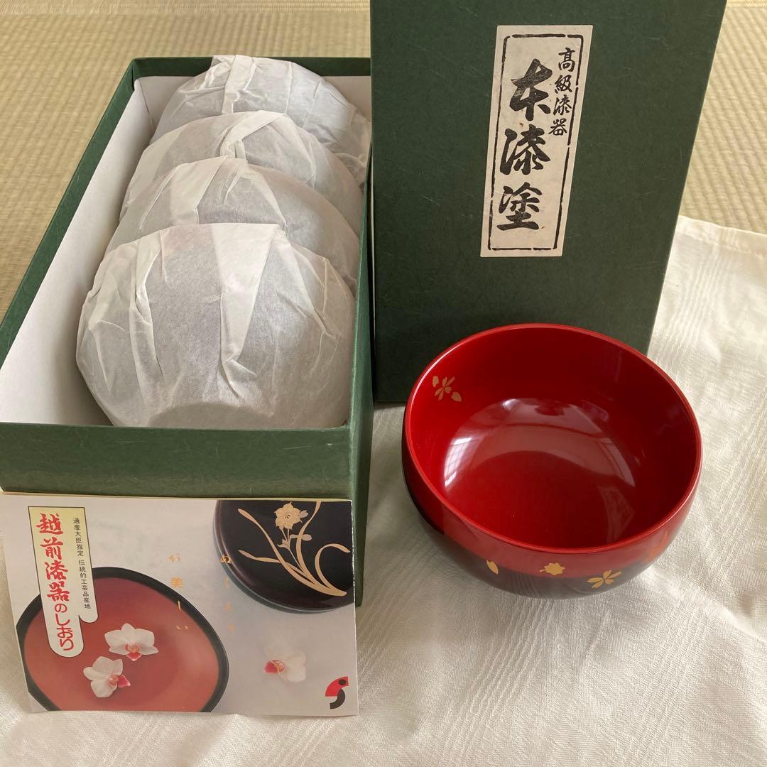 【未使用品】越前漆器　汁椀5個セット お正月　お祝い　箱付き