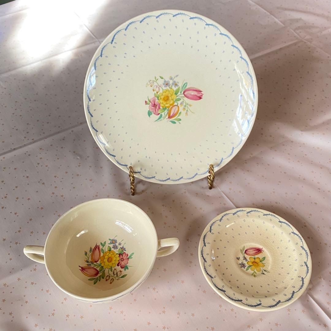 Susie Cooper プランタン　ブイヨンカップ　中皿　小皿　3点セット