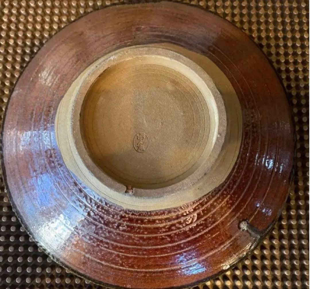 ヴィンテージ　美品　小鹿田焼中皿　　　希少裏印　鑑賞台付・２点セット　レア