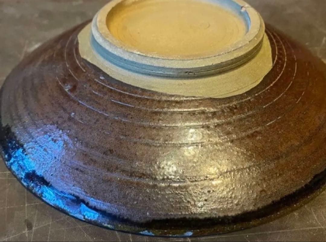 ヴィンテージ　美品　小鹿田焼中皿　　　希少裏印　鑑賞台付・２点セット　レア