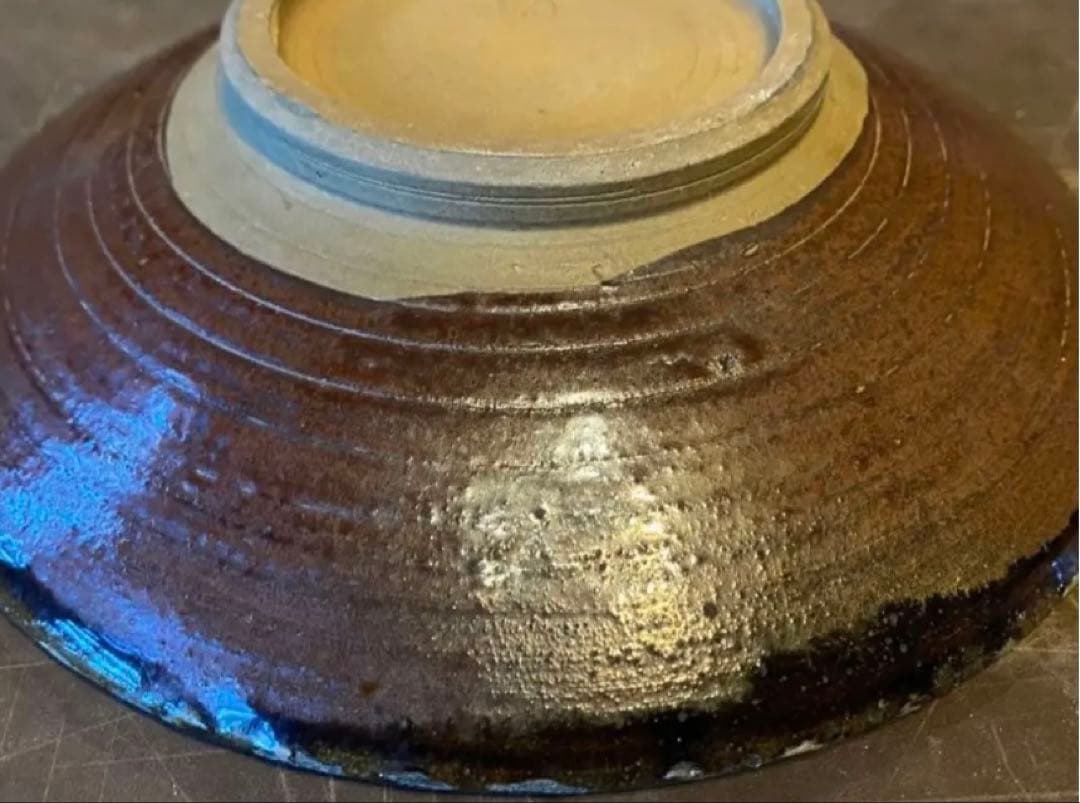 ヴィンテージ　美品　小鹿田焼中皿　　　希少裏印　鑑賞台付・２点セット　レア