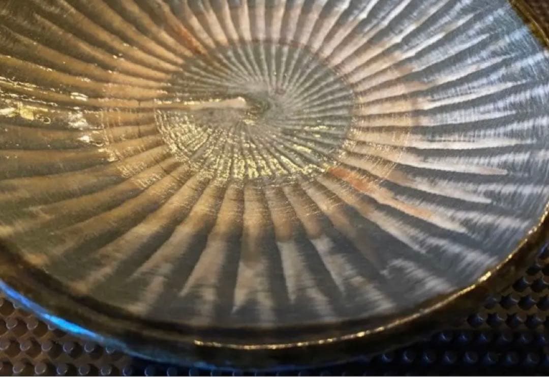 ヴィンテージ　美品　小鹿田焼中皿　　　希少裏印　鑑賞台付・２点セット　レア