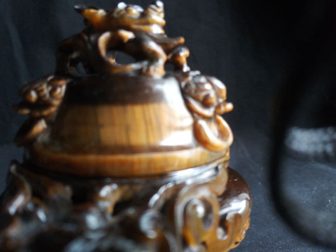 虎眼石香炉　置物　中国工芸品　NO.582