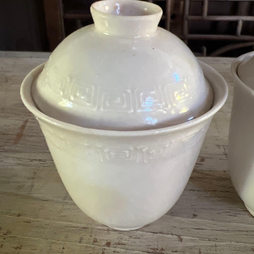 実家整理　古い白磁の蓋茶碗　五客　中国？