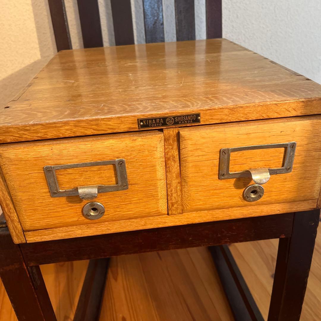 昭和レトロ アンティーク ヴィンテージ 図書館 木製カードケース 小引き出し