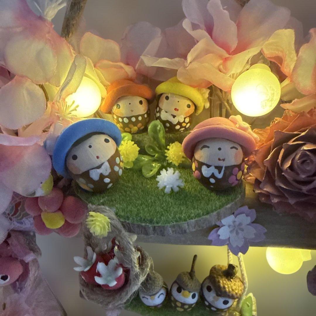 どんぐりアート♡桜満開トライアングルリース　メジロちゃん乗せ♡