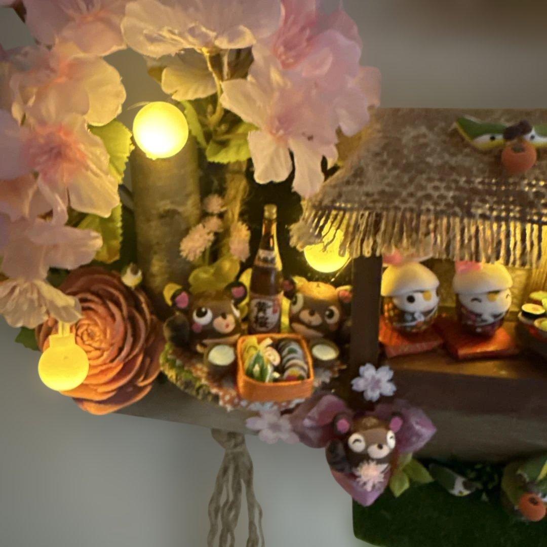 どんぐりアート♡桜満開トライアングルリース　メジロちゃん乗せ♡