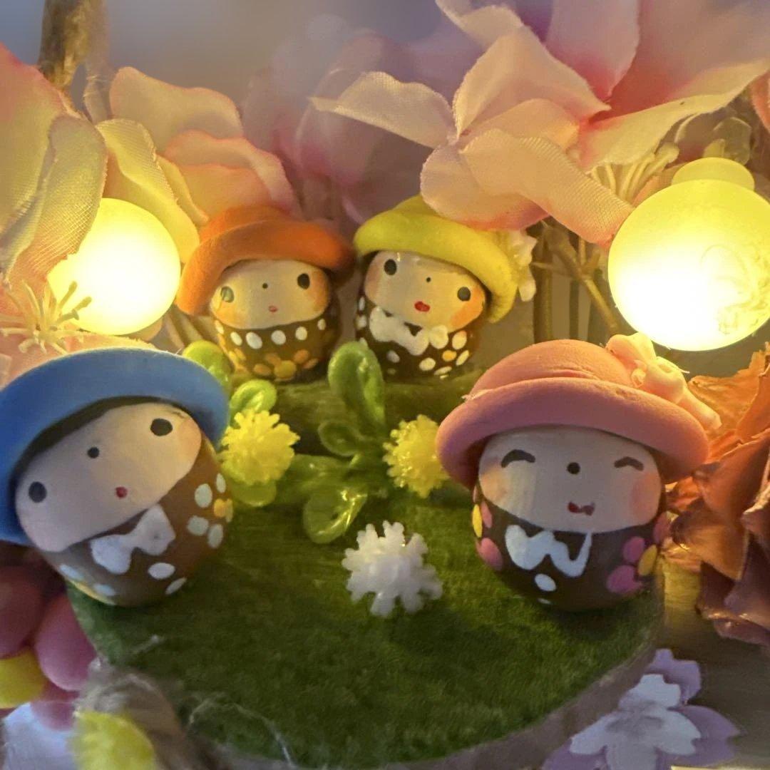 どんぐりアート♡桜満開トライアングルリース　メジロちゃん乗せ♡