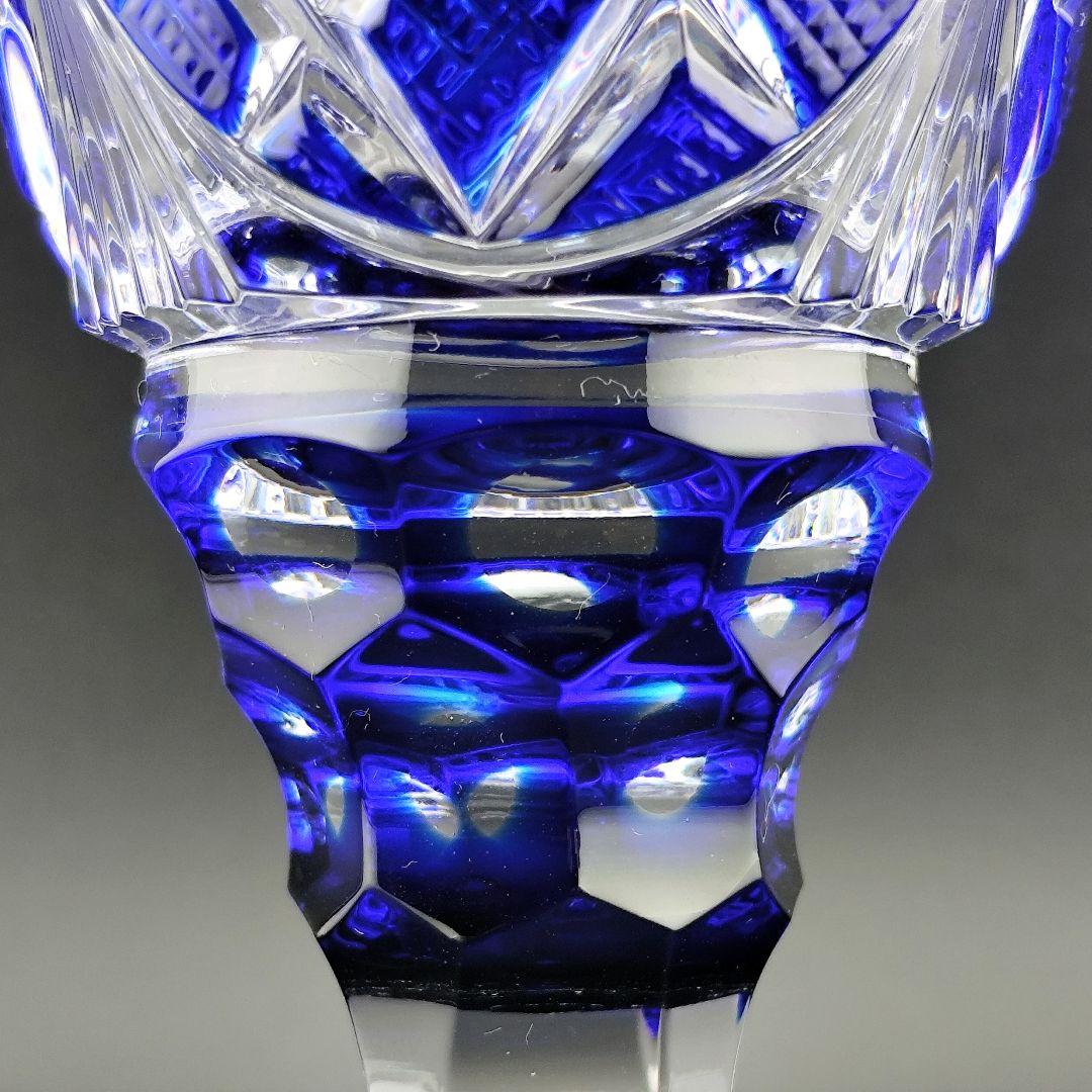 美品☆薩摩切子 脚付杯 瑠璃（切子、江戸切子、薩摩切子）