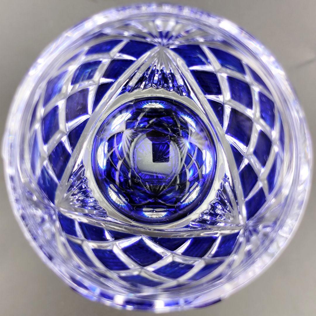 美品☆薩摩切子 脚付杯 瑠璃（切子、江戸切子、薩摩切子）