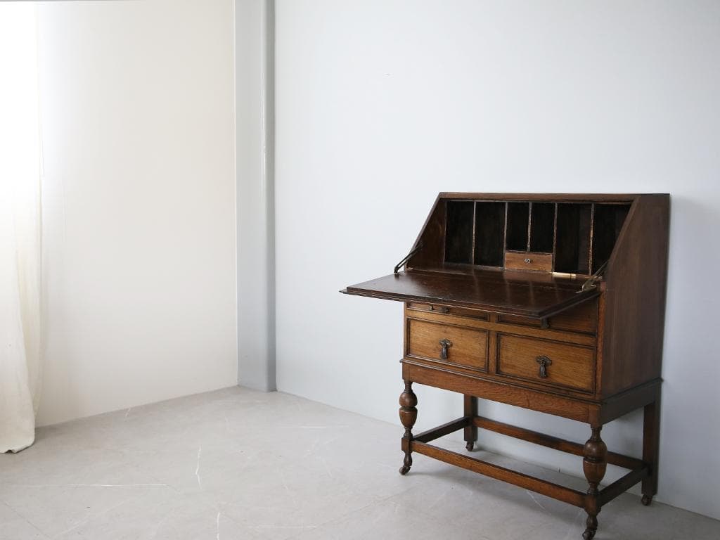 英国アンティーク木製ライティングビューロー/勉強机デスク/テーブル(91-65)