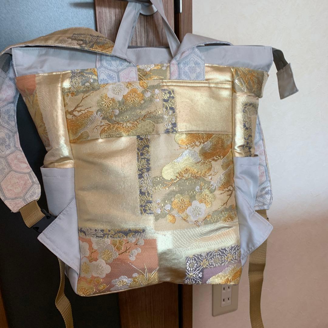 帯リメイクリュック（大）❤️ 蒔絵色紙文　兆寿❤️
