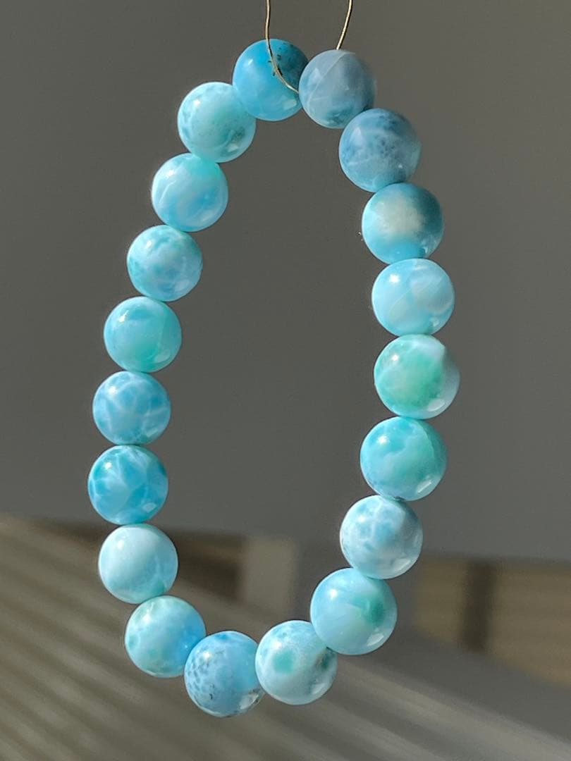 天然石ブレスレット☆品質良し！ラリマー１０ｍｍ☆模様が美しい！