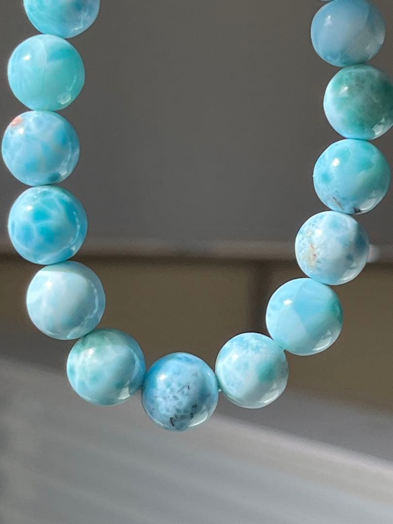 天然石ブレスレット☆品質良し！ラリマー１０ｍｍ☆模様が美しい！