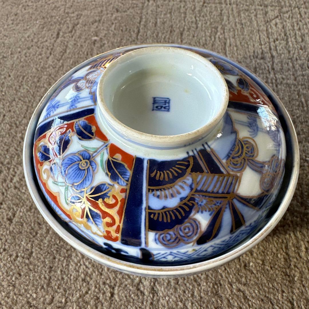 在銘 古伊万里 蓋付き 飯碗 2客 古食器 アンティーク A