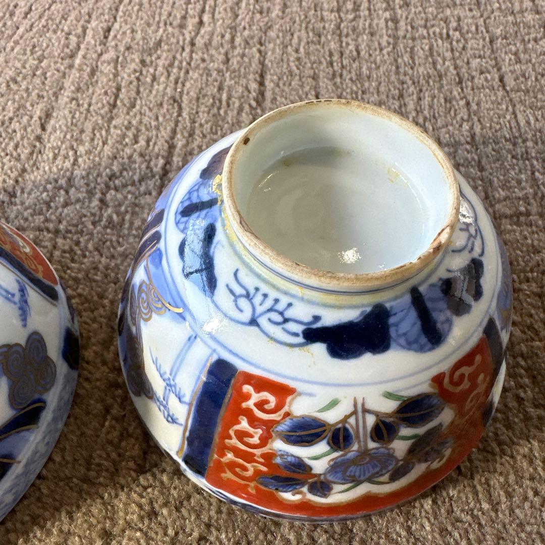 在銘 古伊万里 蓋付き 飯碗 2客 古食器 アンティーク A