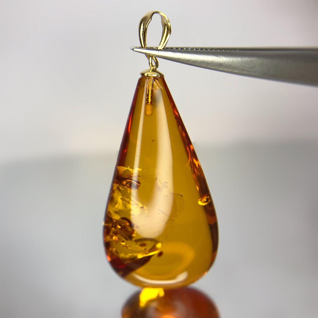 k18YGイエローゴールド13.61ct 天然琥珀ネックレスペンダントトップ