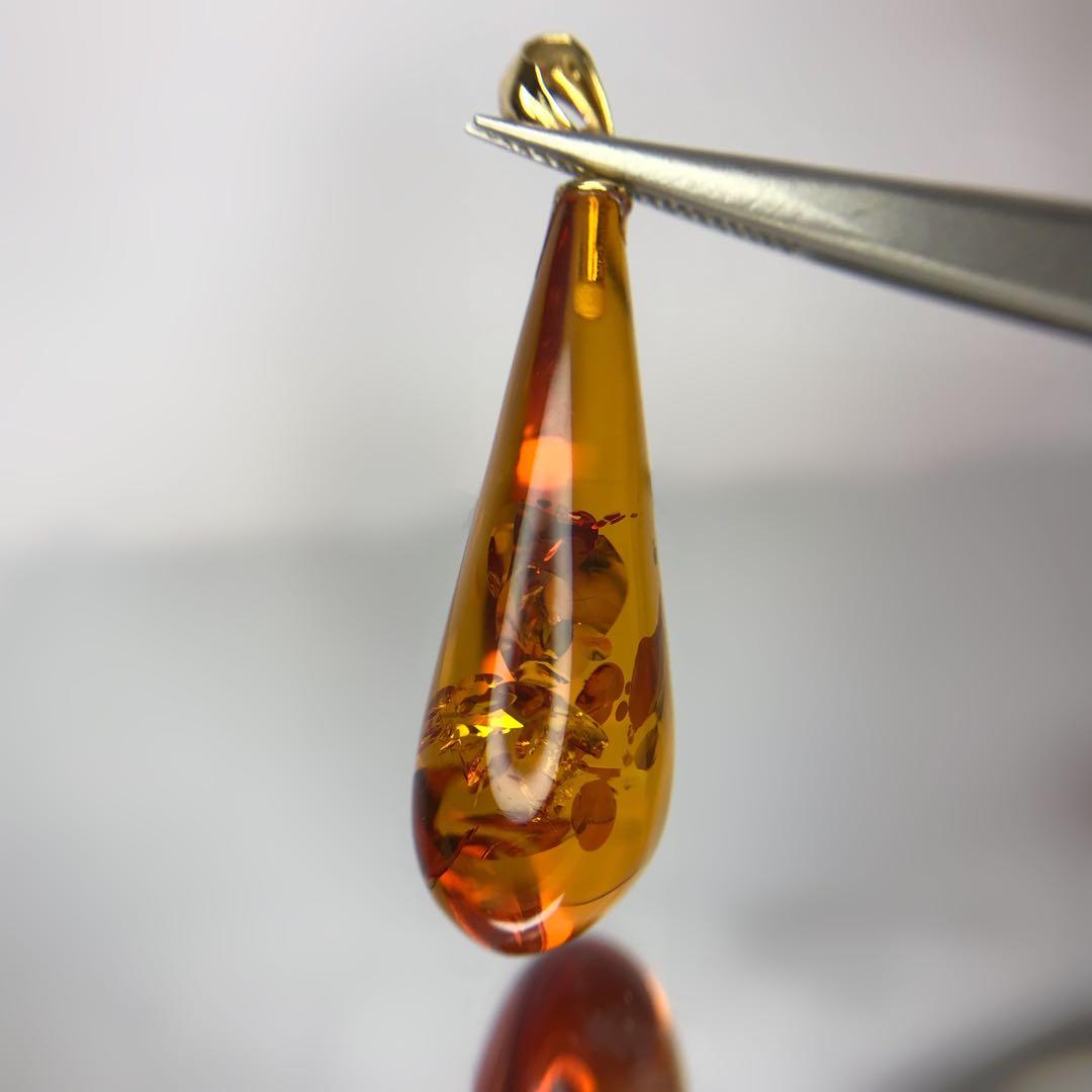 k18YGイエローゴールド13.61ct 天然琥珀ネックレスペンダントトップ