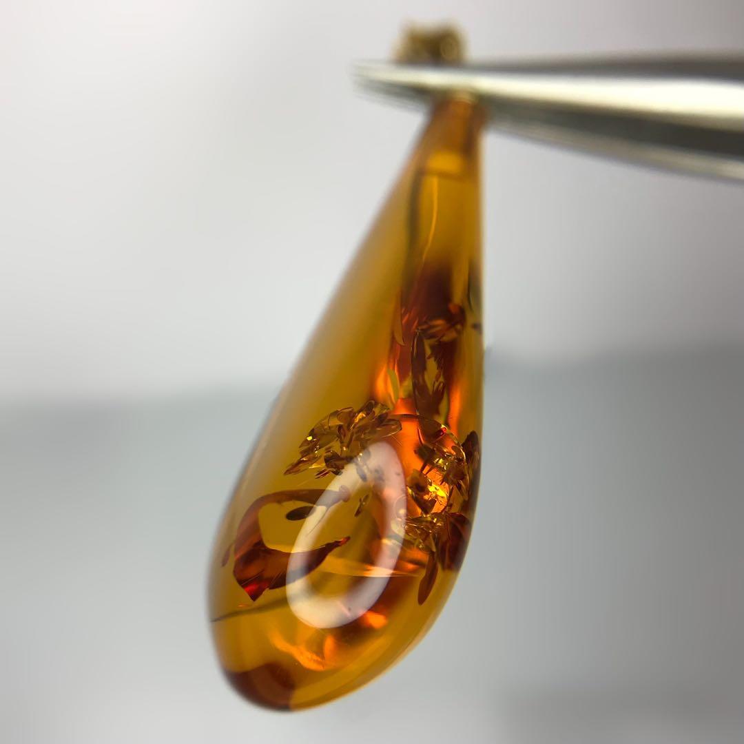 k18YGイエローゴールド13.61ct 天然琥珀ネックレスペンダントトップ