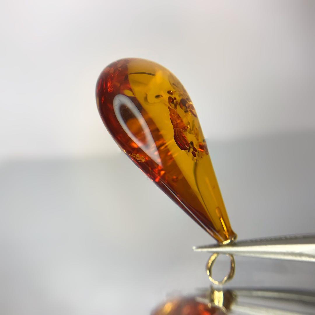 k18YGイエローゴールド13.61ct 天然琥珀ネックレスペンダントトップ