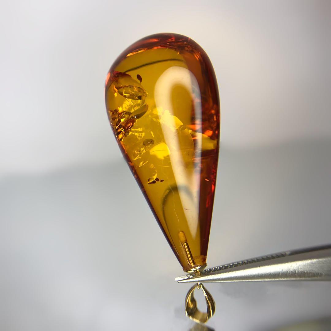 k18YGイエローゴールド13.61ct 天然琥珀ネックレスペンダントトップ