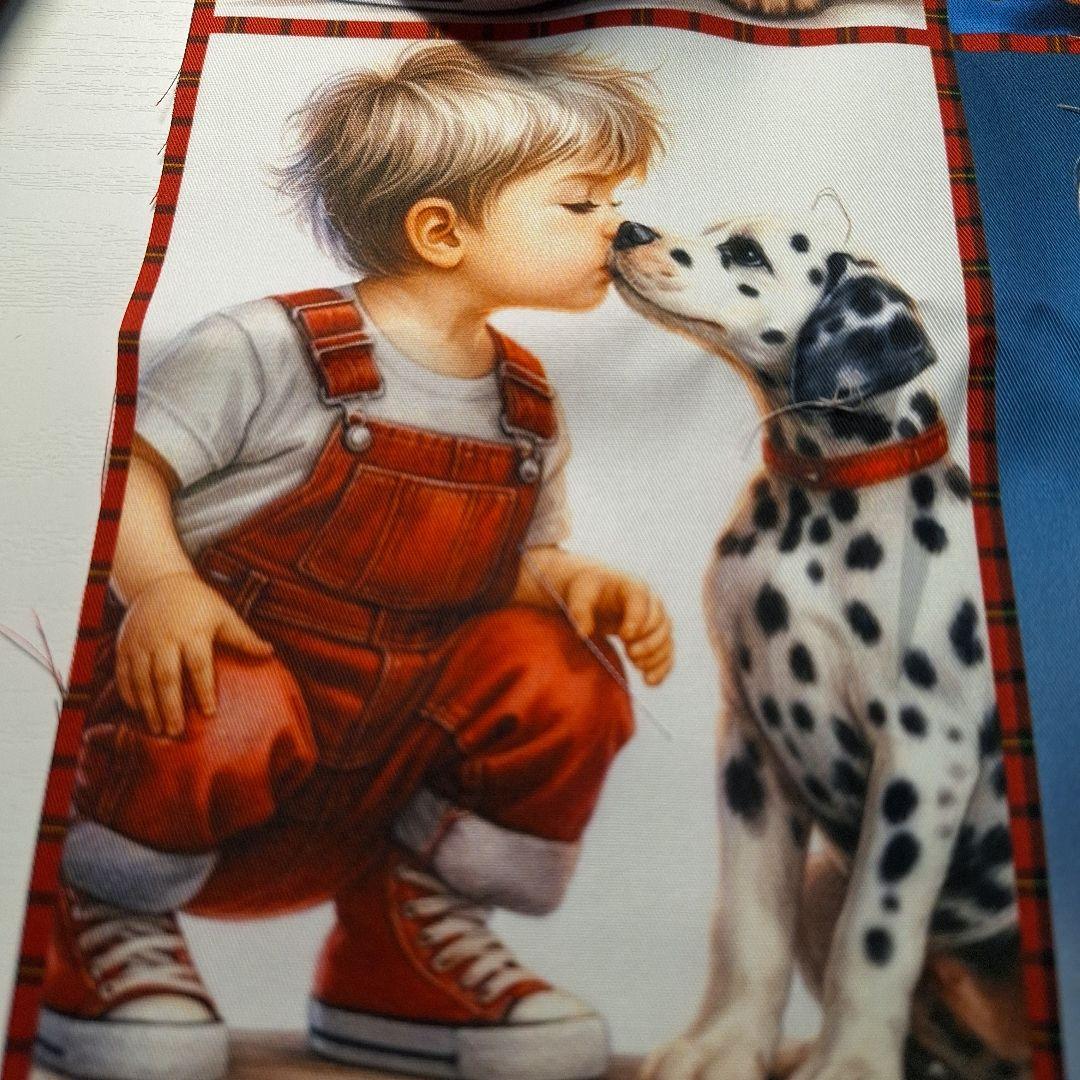 可愛い男の子と犬とねこパネル生地　ハンドメイド