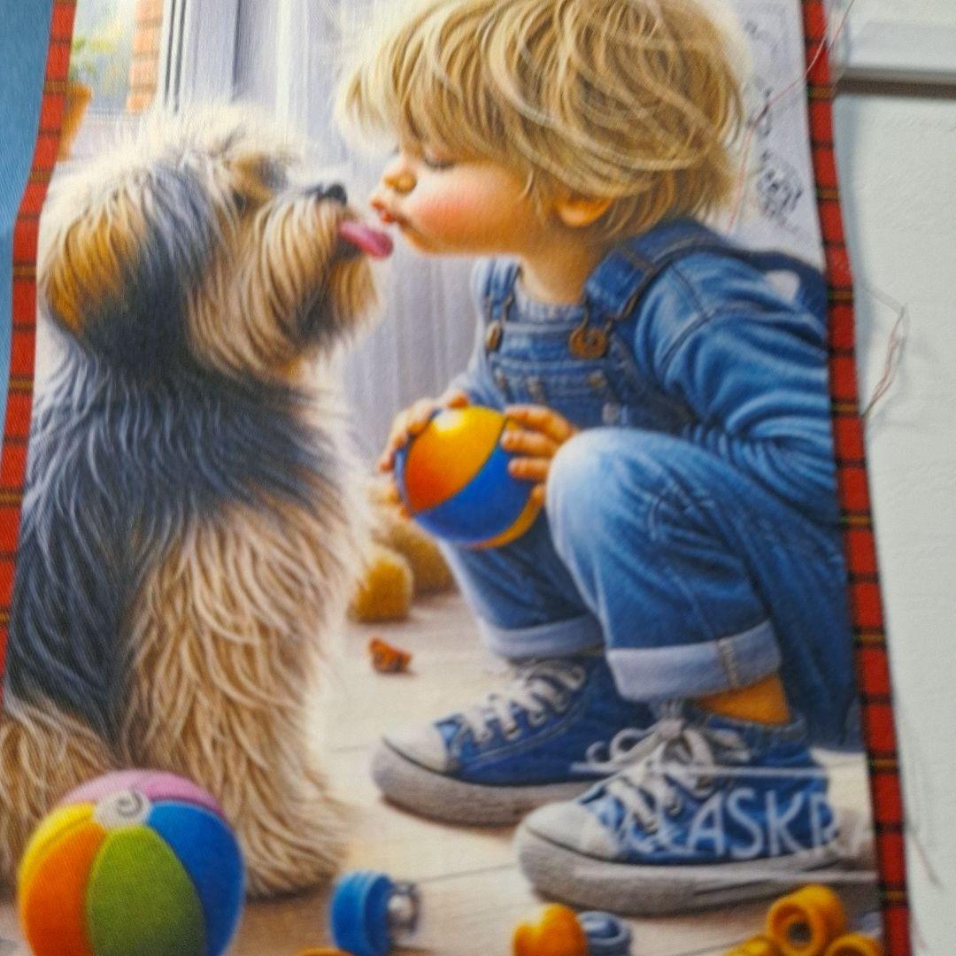 可愛い男の子と犬とねこパネル生地　ハンドメイド