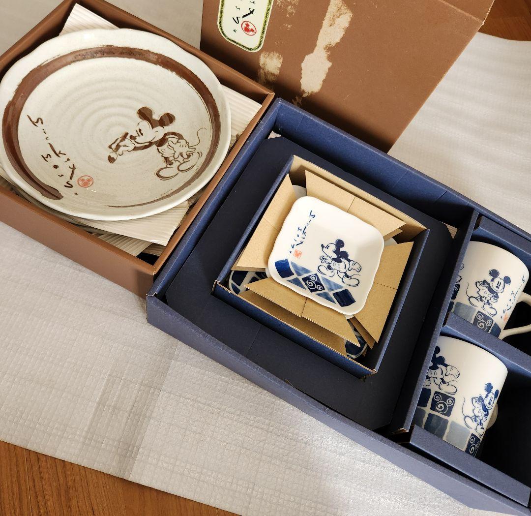 【未使用】ディズニー ミッキー 和柄 食器セット 訳あり 和皿/マグ ペア