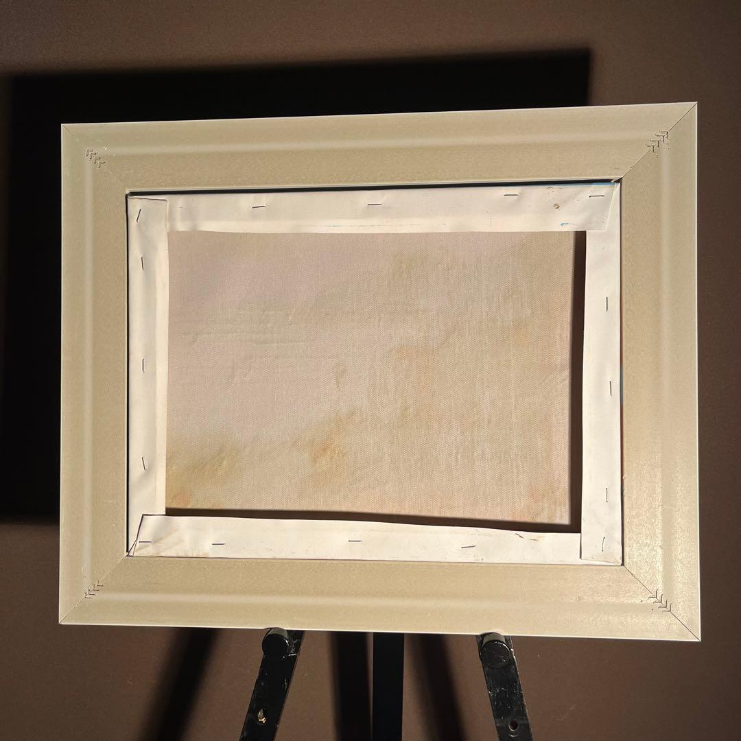 手書き油絵 地中海の風景 額付き  絵画 インテリア 油彩画