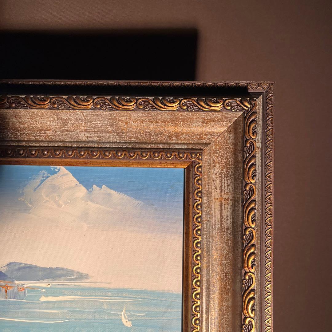 手書き油絵 地中海の風景 額付き  絵画 インテリア 油彩画