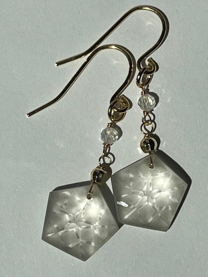 ＊14kgf ロッククリスタル プレシジョンハンドカットピアス