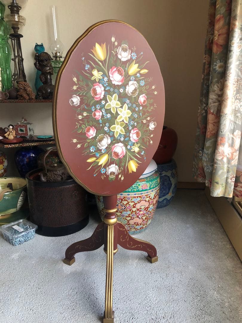 希少　美品　アッセンデルフト　トールペイント　サイドテーブル　ハンドメイド