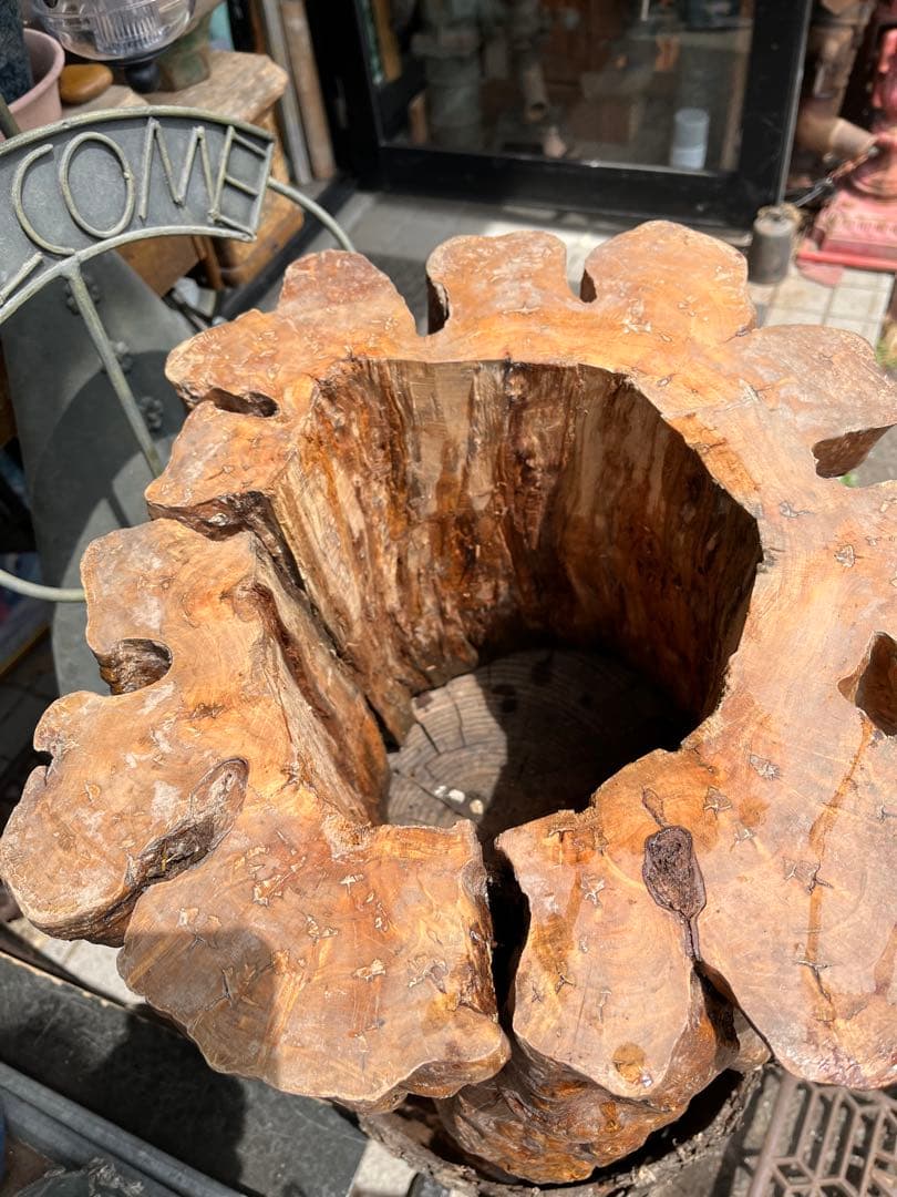 切り株花台、切り株花器、木株火鉢、 盆栽展示台、盆栽台、鉢カバー、こぶ付き台座