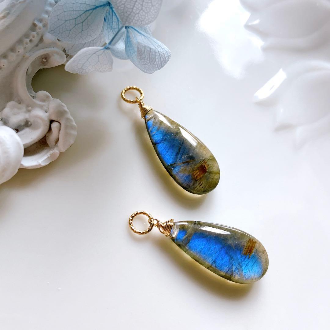 tama◆ラブラドライト/ルチルクォーツ ダブレットストーンチャーム