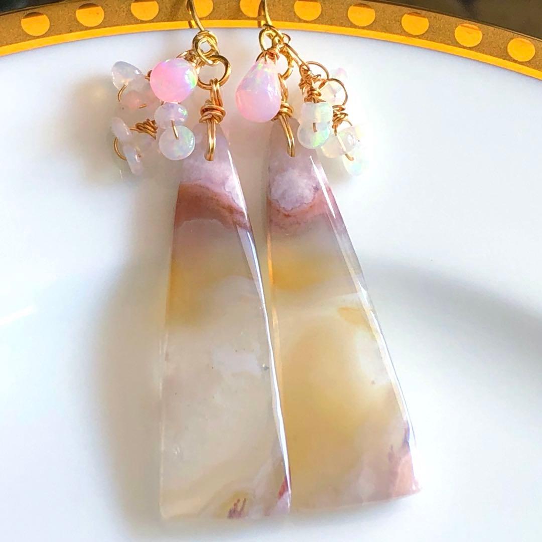 Ruby様 天然石♡超大粒♡極上チェリーブロッサムアゲートのピアス14kgf