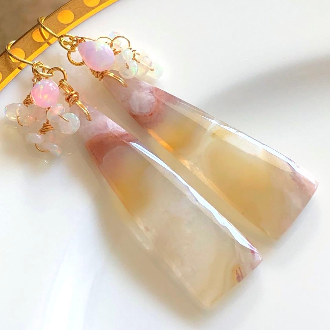 Ruby様 天然石♡超大粒♡極上チェリーブロッサムアゲートのピアス14kgf