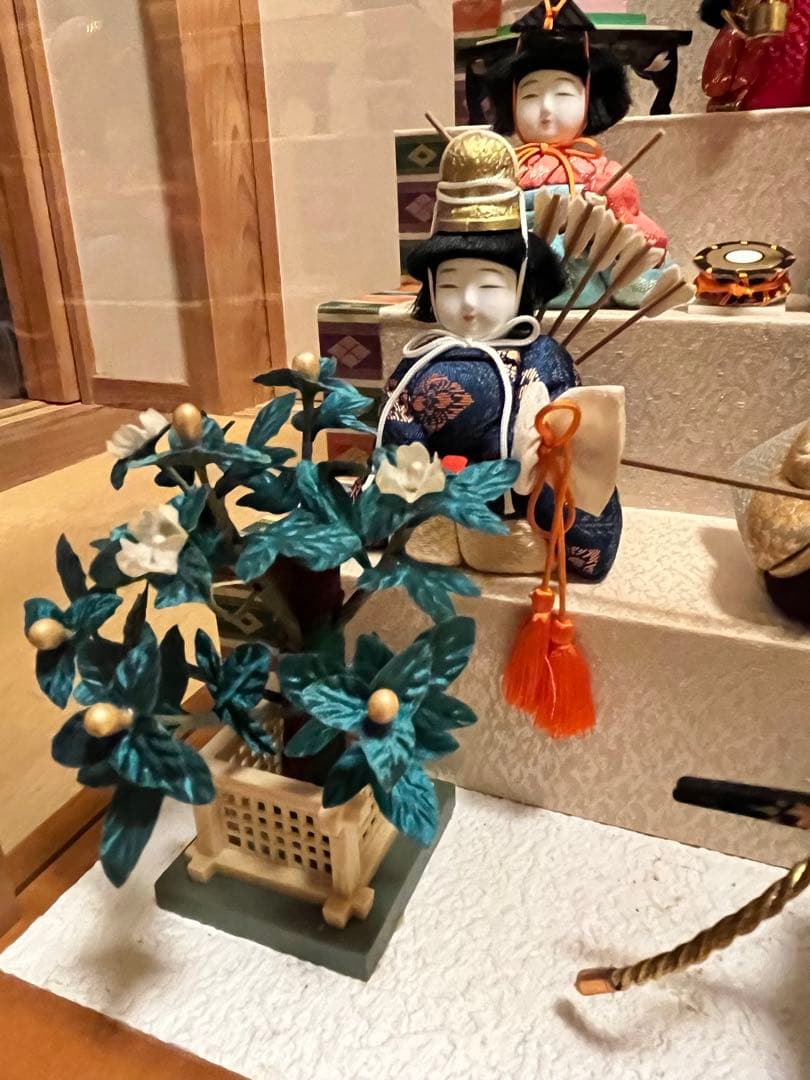 本日発送【一秀作 江戸木目込人形 平安雛 15人飾り ガラスケース付 美品】