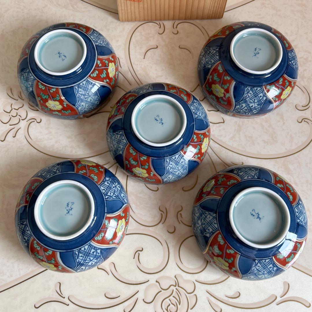 有田焼　紀窯　多用碗揃　５枚セット　小鉢　煮物鉢　お茶碗　小丼　色絵　古伊万里