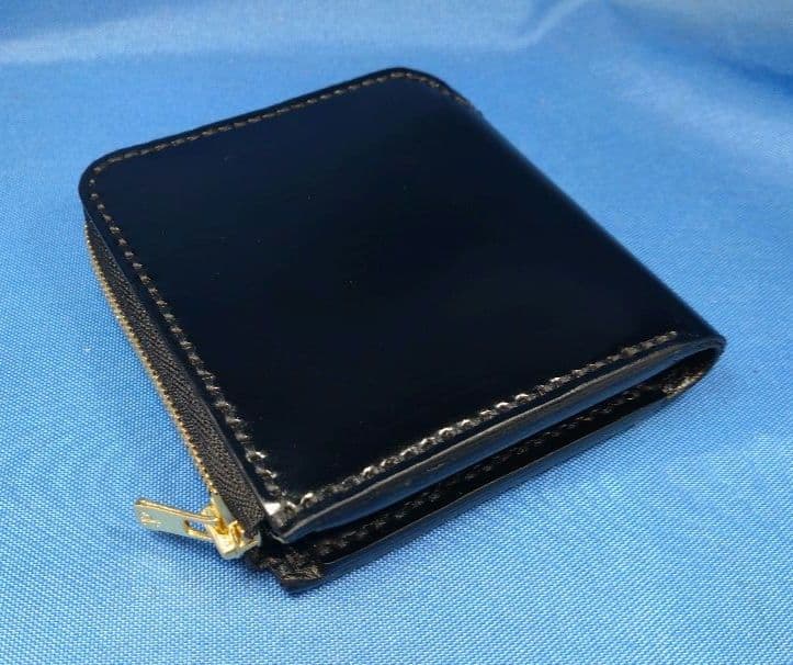 レザークラフト コードバン蝋引き革 黒色 L字ファスナー財布 ★HG【写真現品】