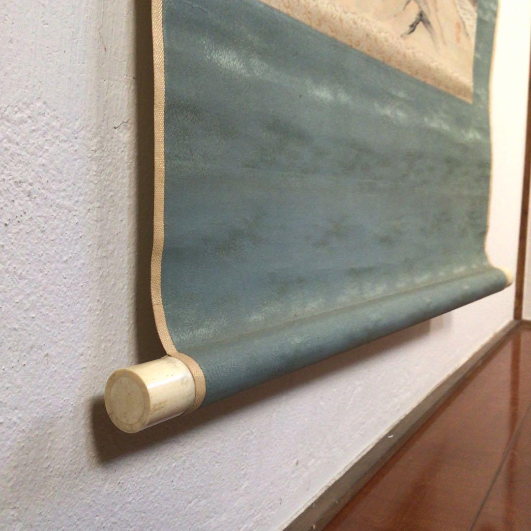 No3385 掛軸　松本石渓　秋景山水画賛　着色絹本　中国美術　古画　送料無料