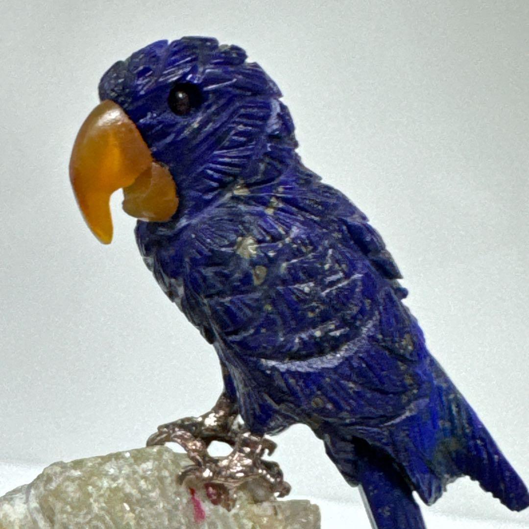 天然ラピスラズリ彫刻2羽ウォーターメロントルマリン原石NO251106