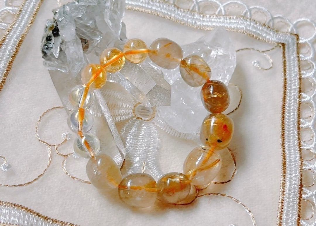 虹入り　ブレスレット　ルチルクォーツ　シトリン　高品質　ブレスレット