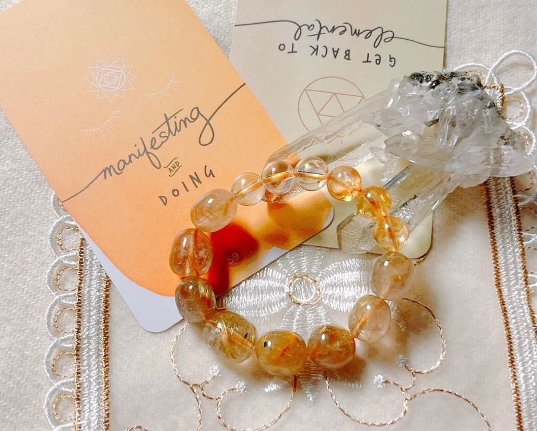 虹入り　ブレスレット　ルチルクォーツ　シトリン　高品質　ブレスレット