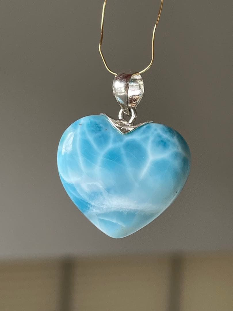 天然石☆高品質！ラリマーハート型ペンダントトップ☆両面模様が美しい!