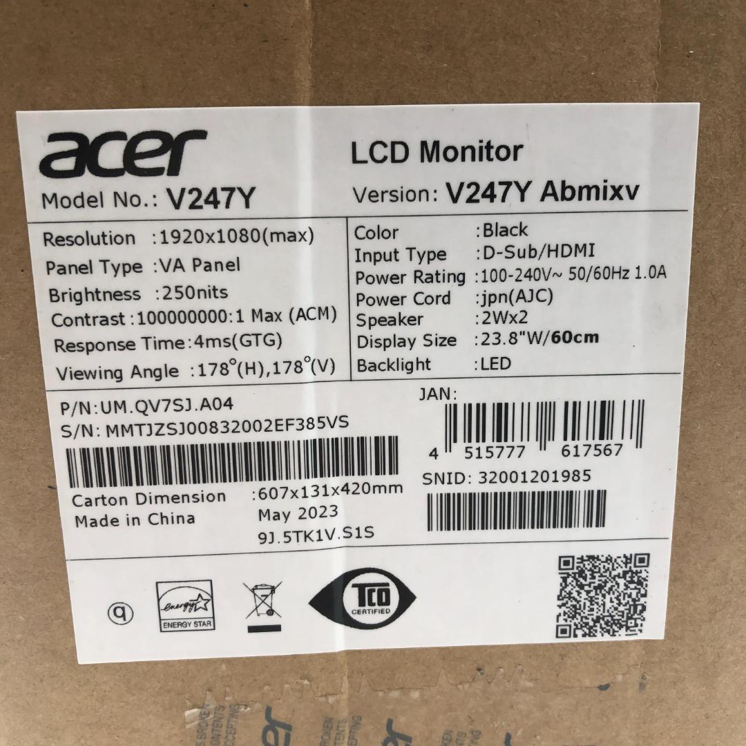 Acer モニター 23.8インチ V247Y Abmixv/Y33362-O3