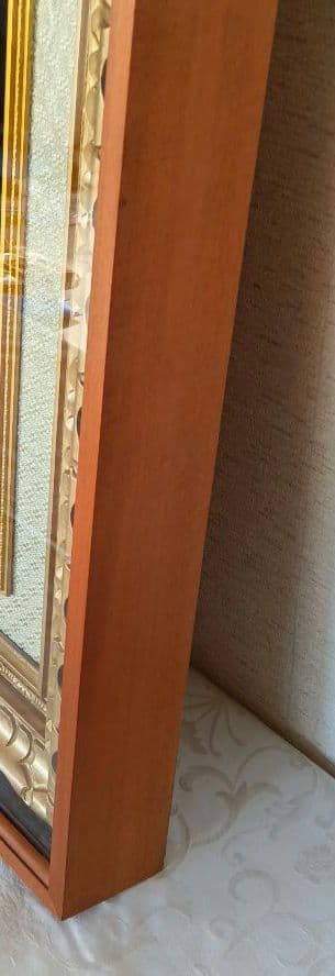 昭和レトロ 大判額装品(74x66cm) 貴石画 花瓶の花 【宝虎・刻印付き】