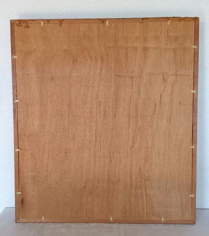 昭和レトロ 大判額装品(74x66cm) 貴石画 花瓶の花 【宝虎・刻印付き】